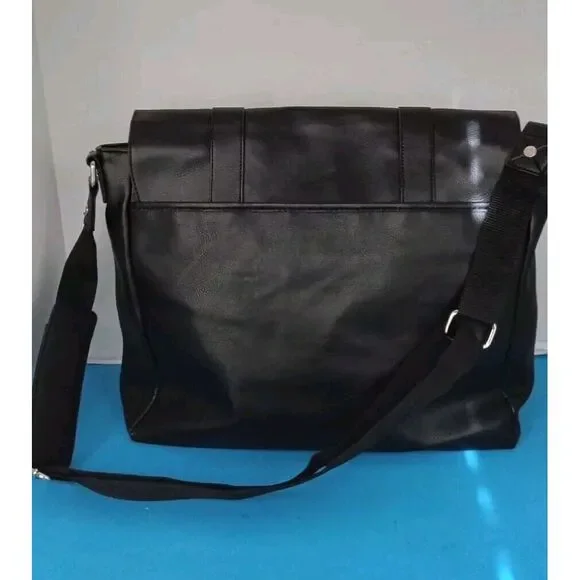 Kenneth‎ Cole Black Leather Messenger Bag Professional Laptop Shoulder Bag